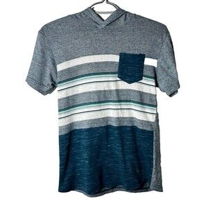 Distortion Hoodie Shirt Boys Sz 10/12 Striped Colorblock Chest Pocket